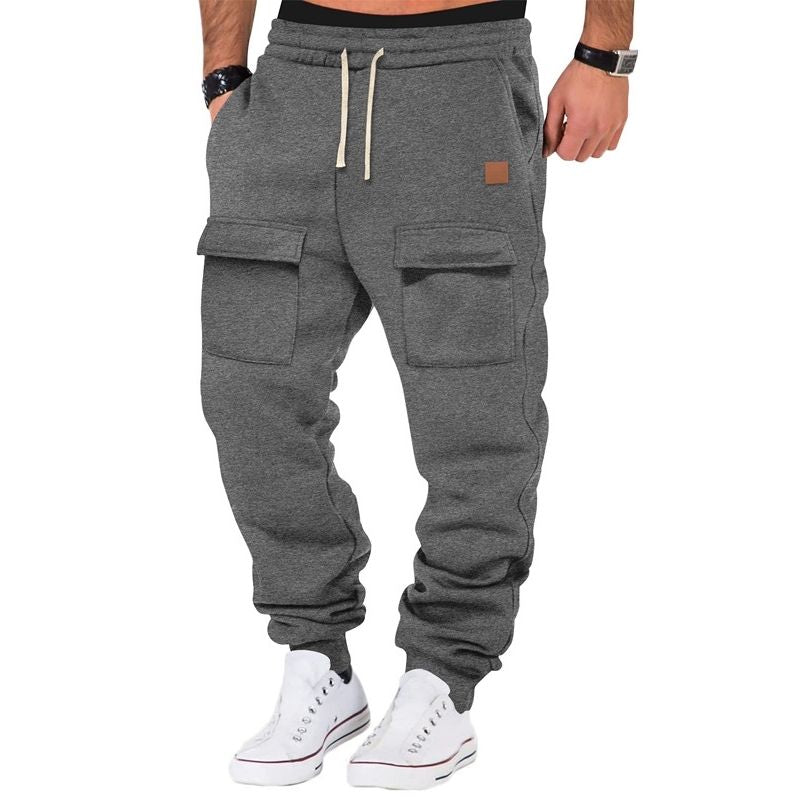 Men's Fleece-Lined Multiple Pockets Drawstring Sweatpants