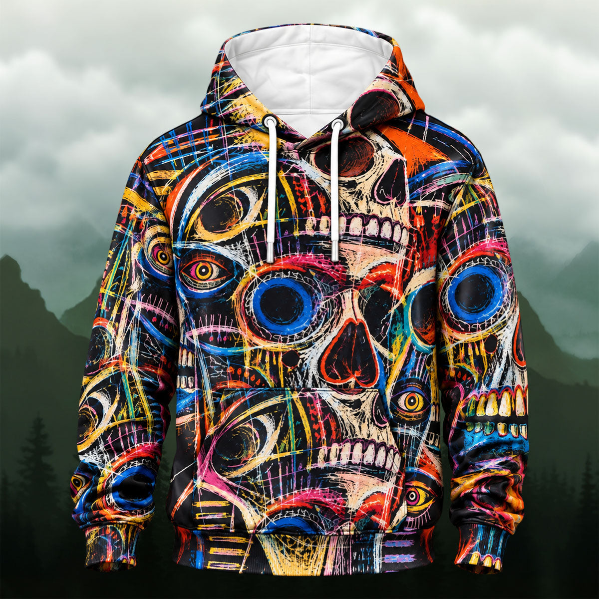 Surreal Abstract Skulls All-Over Print Hoodie