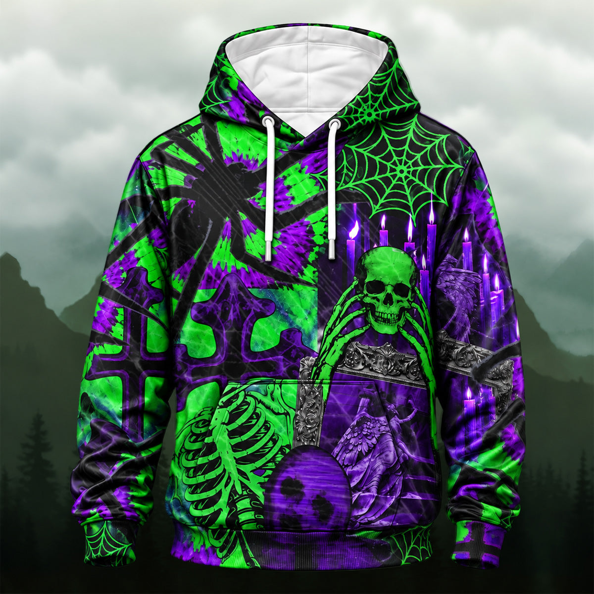 Surreal Gothic Skeleton All-Over Print Hoodie