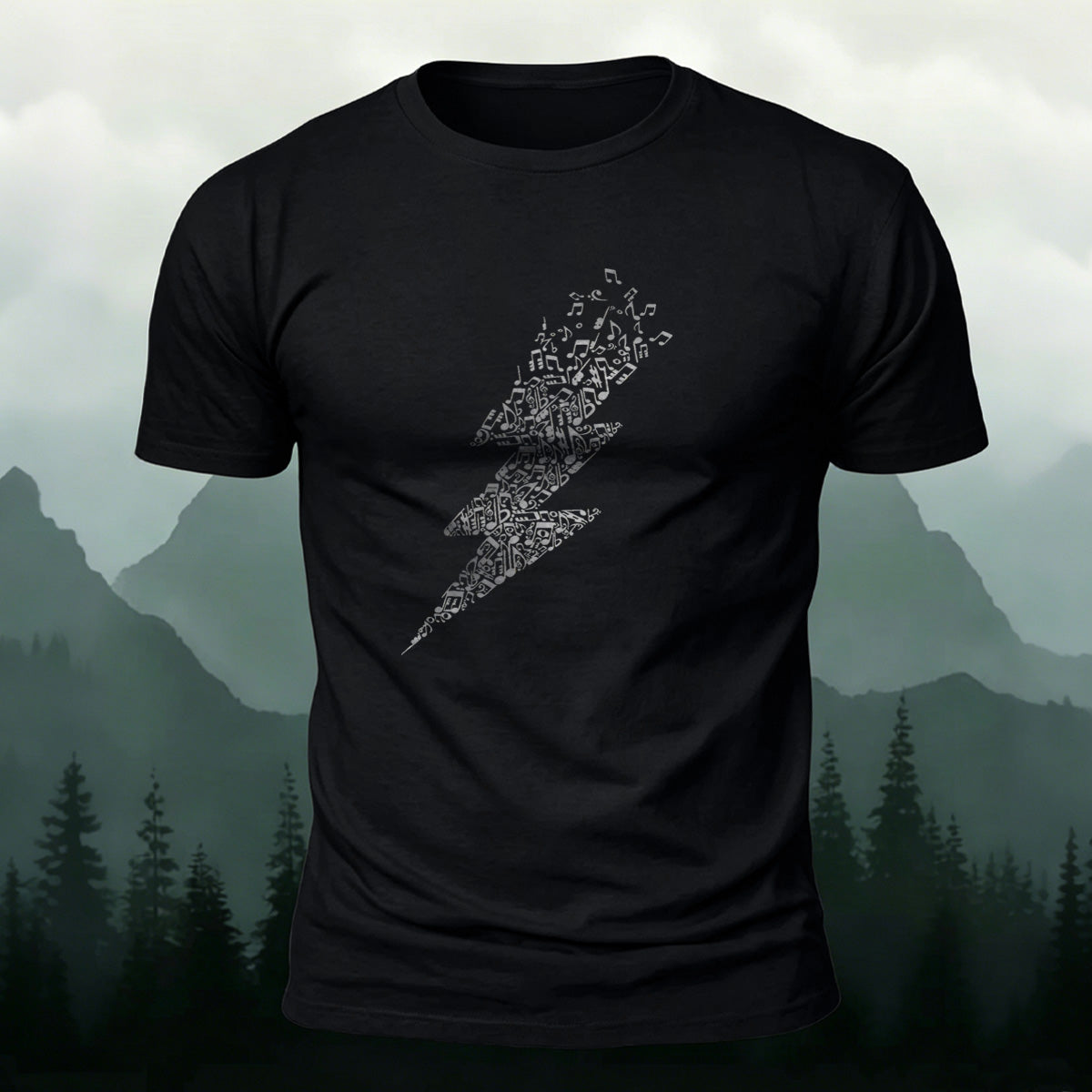 Creative Music Note Lightning Casual Cotton T-Shirt