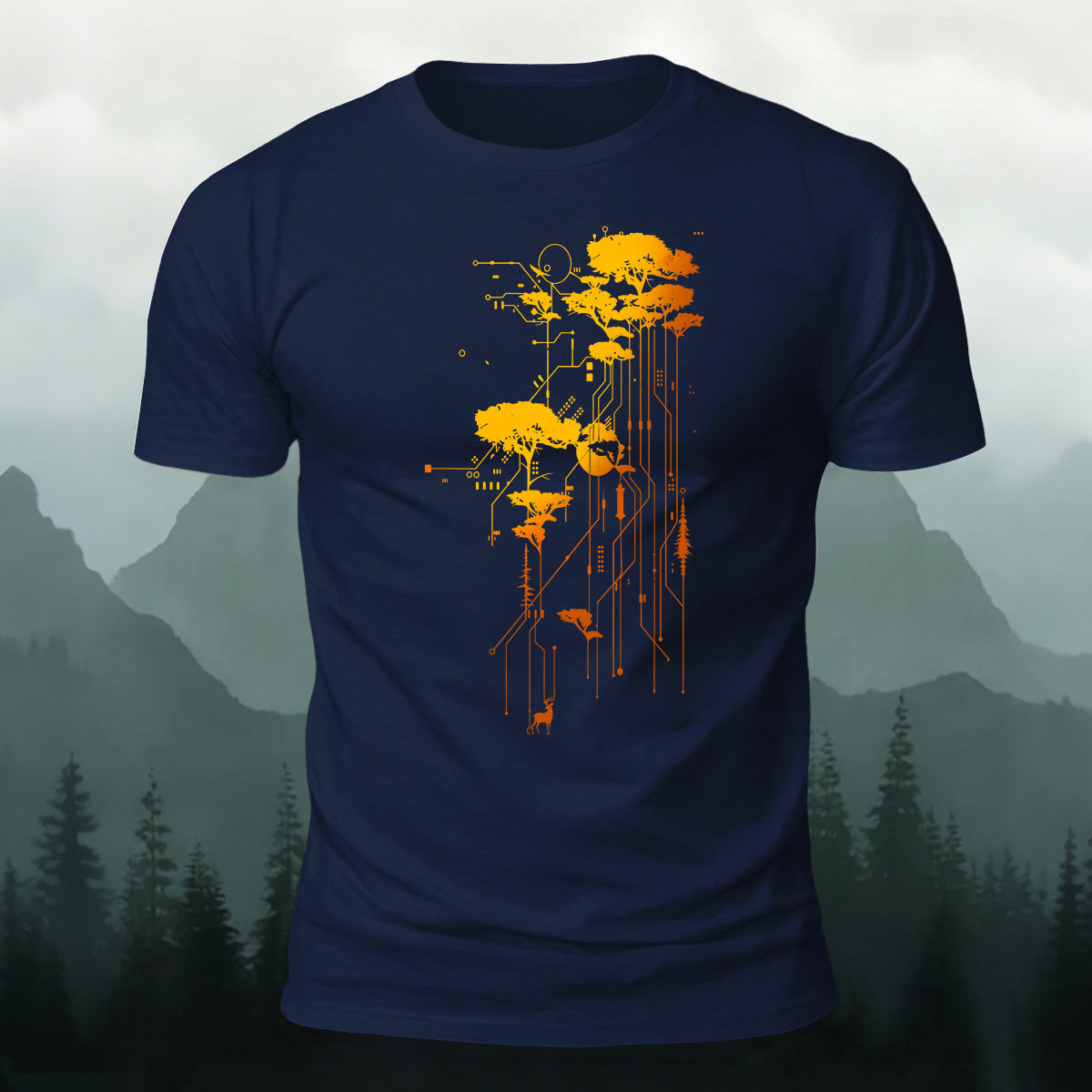 Creative Tech‑Nature Circuit Tree Comfortable Casual T‑Shirt