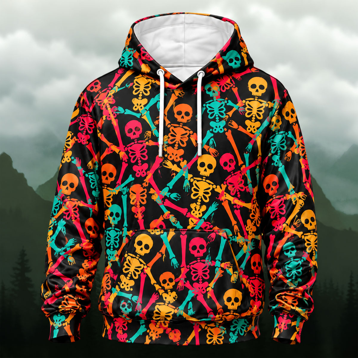 Bright Playful Skeletons All-Over Print Hoodie