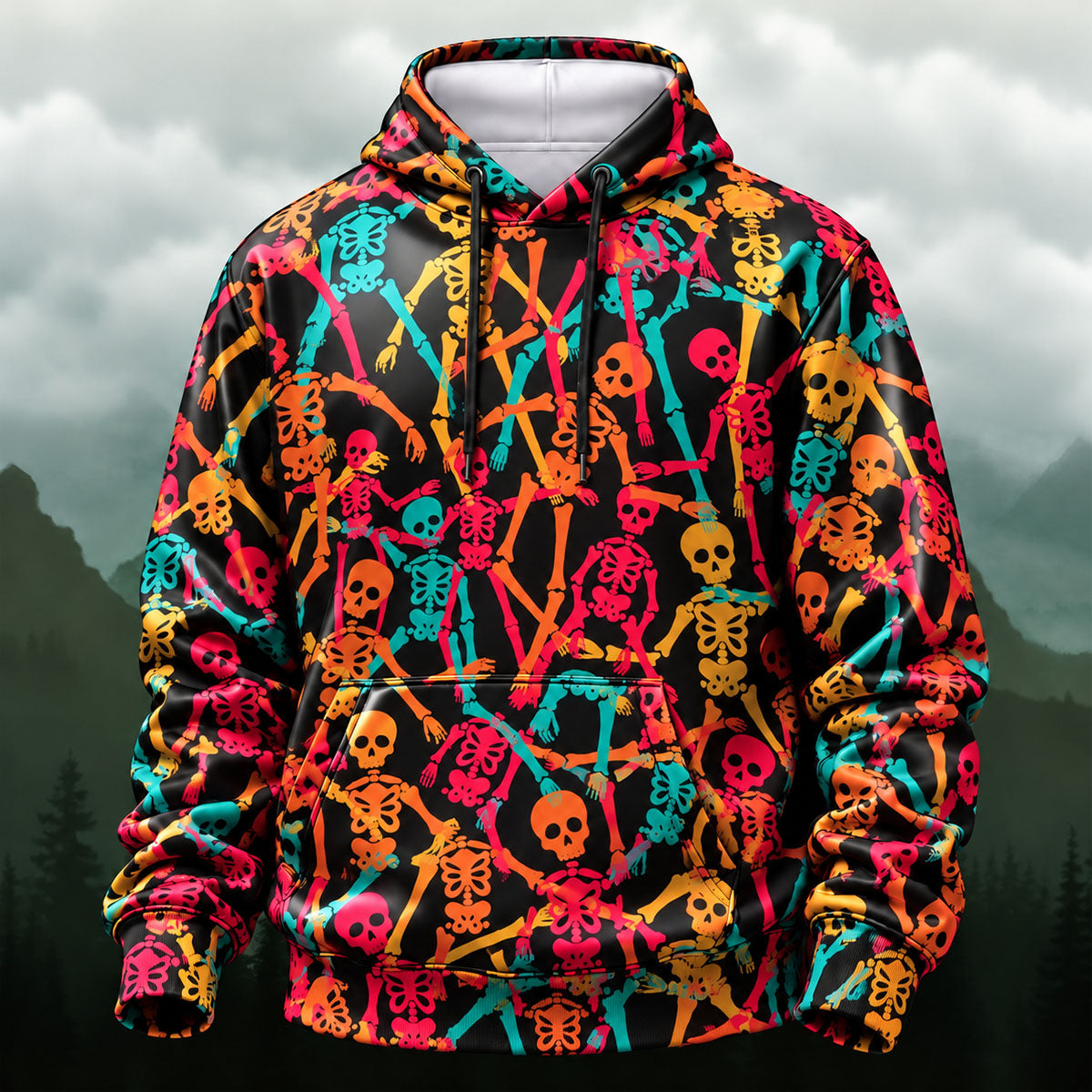 Bright Playful Skeletons All-Over Print Hoodie
