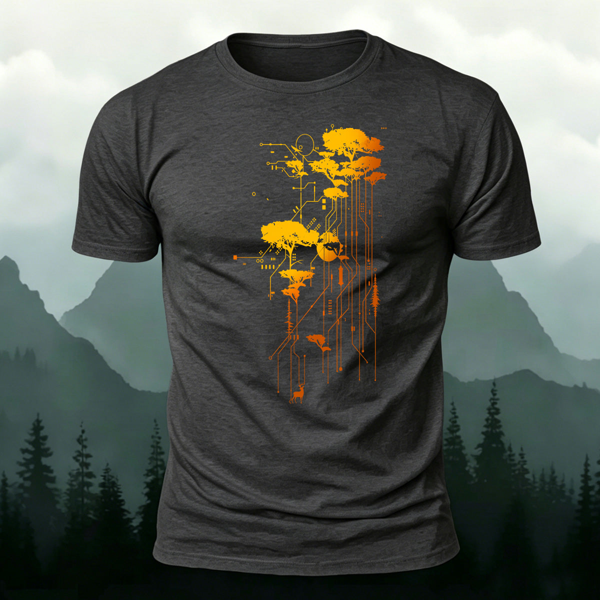 Creative Tech‑Nature Circuit Tree Comfortable Casual T‑Shirt