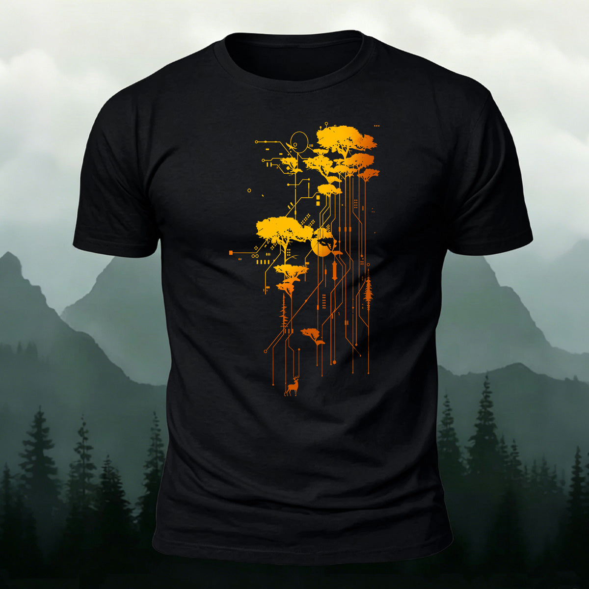 Creative Tech‑Nature Circuit Tree Comfortable Casual T‑Shirt