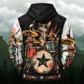 Retro Punk Drumming Cat All-Over Print Hoodie