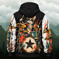 Retro Punk Drumming Cat All-Over Print Hoodie