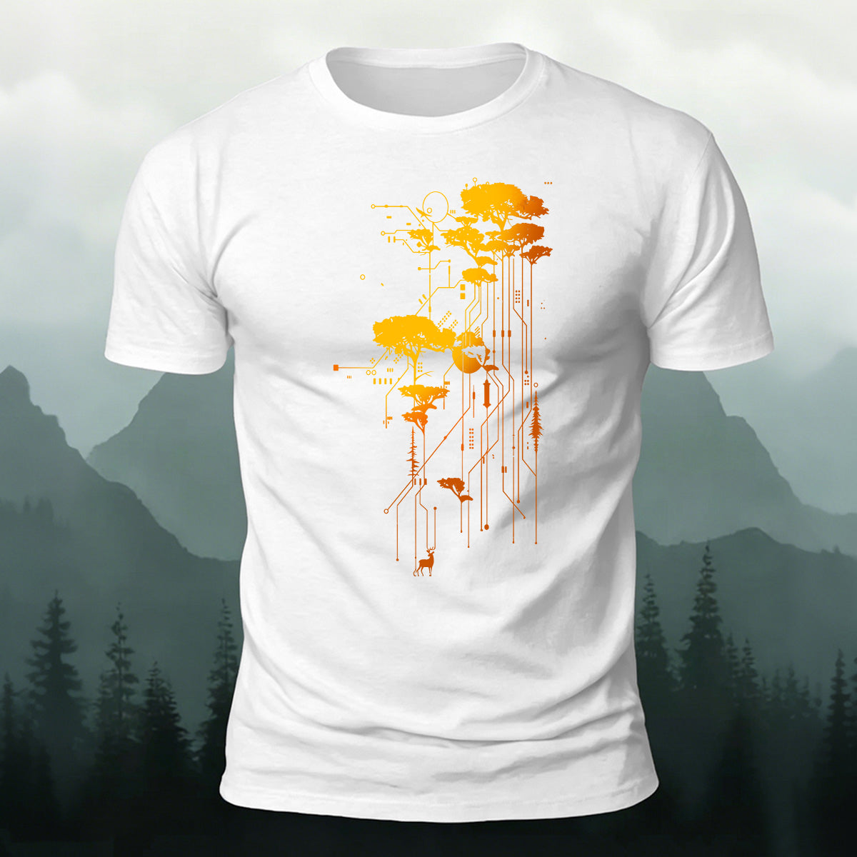 Creative Tech‑Nature Circuit Tree Comfortable Casual T‑Shirt