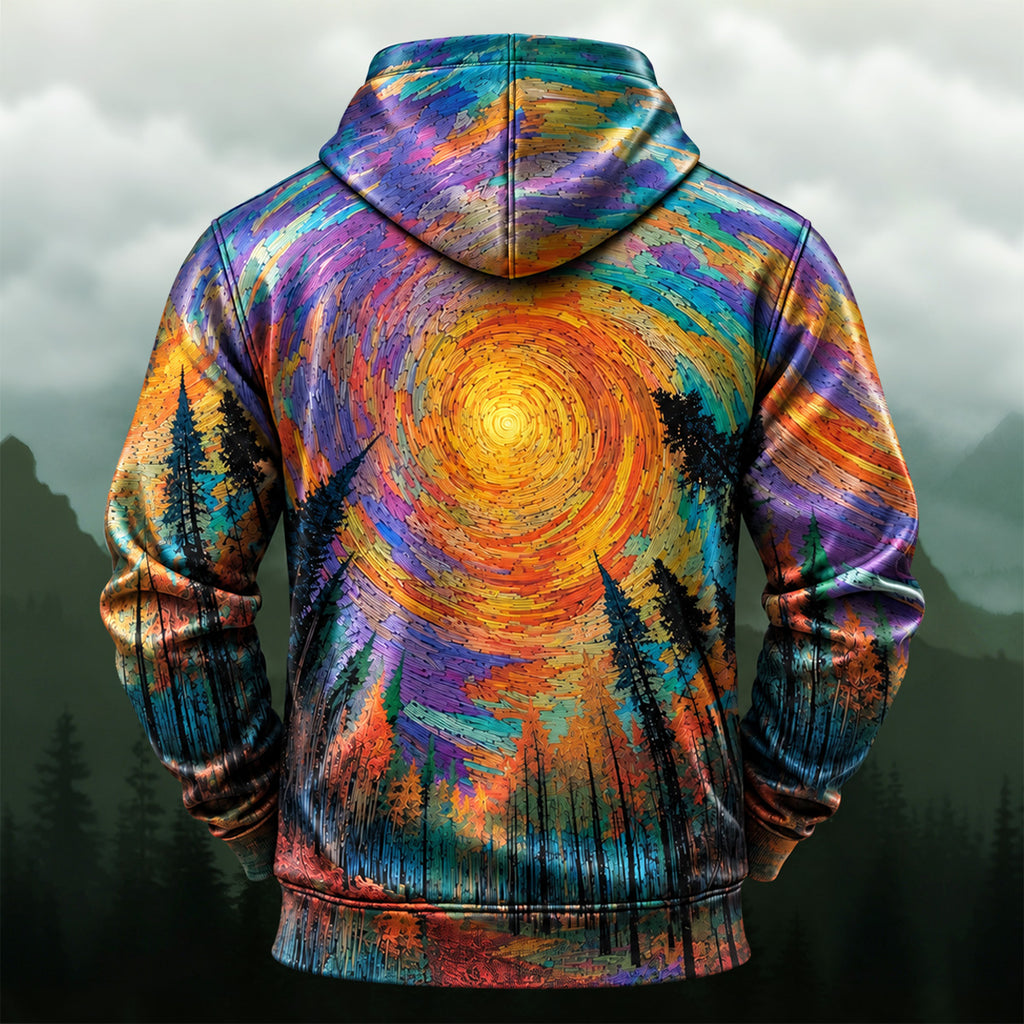 Vibrant Swirling Sunset Forest Hoodie