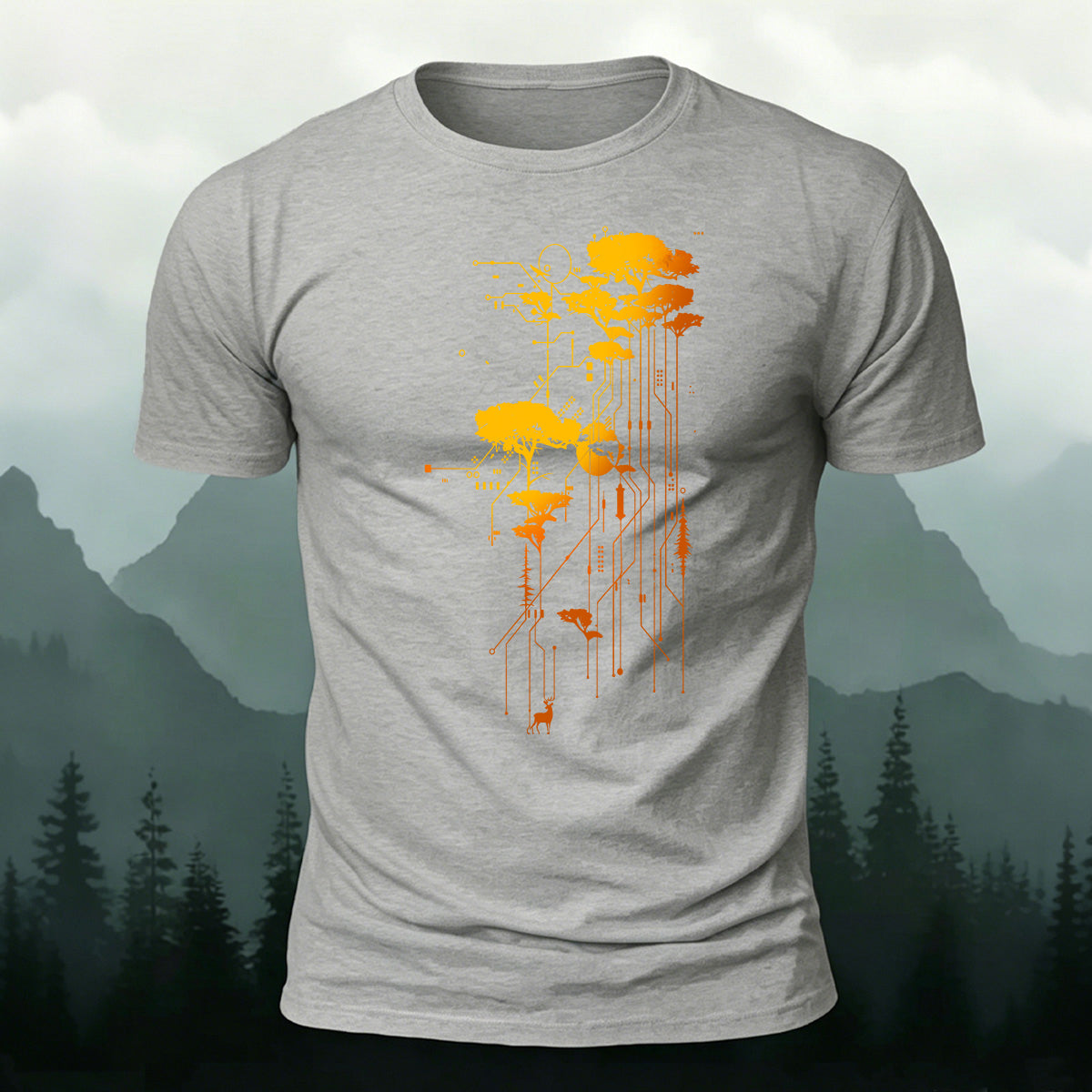 Creative Tech‑Nature Circuit Tree Comfortable Casual T‑Shirt