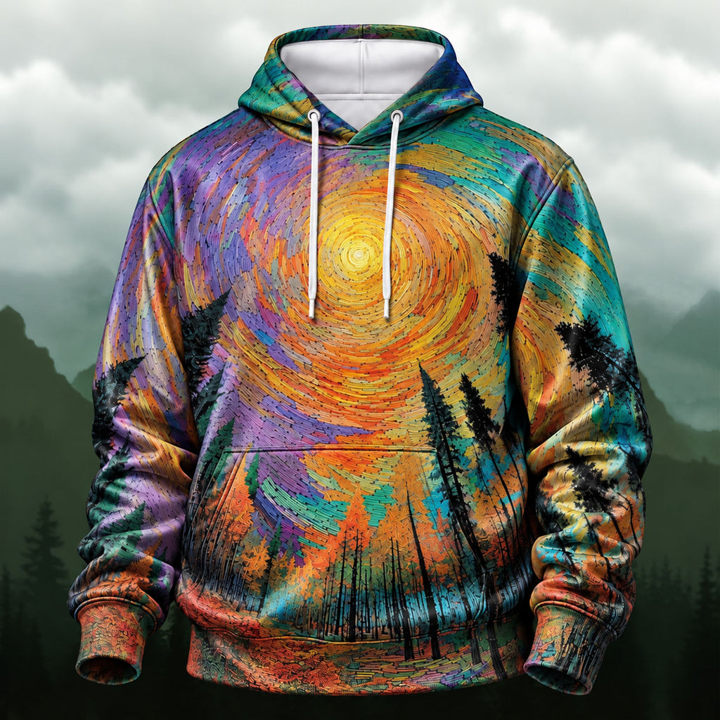 Vibrant Swirling Sunset Forest Hoodie