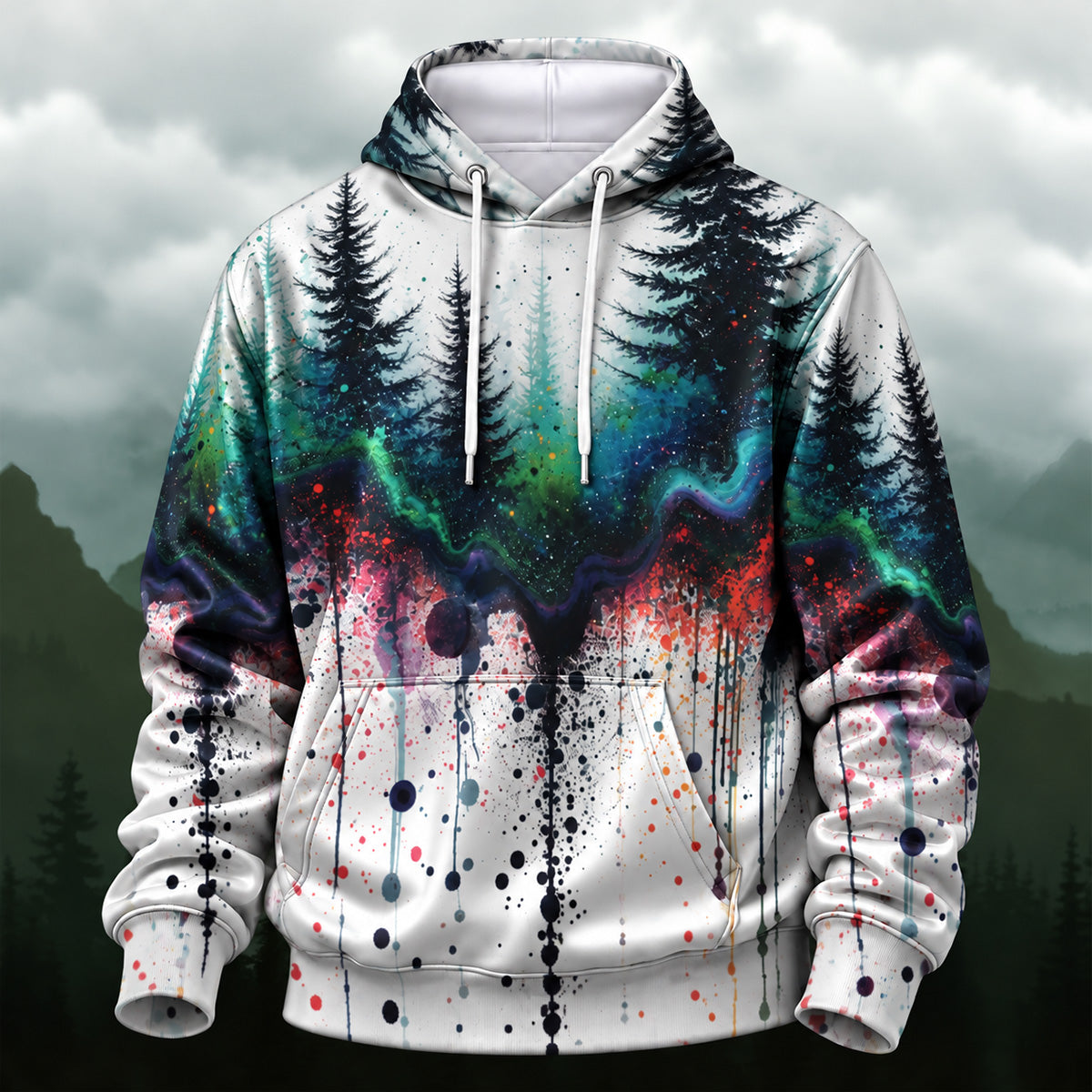 Artistic Forest Splash Paint Hoodie