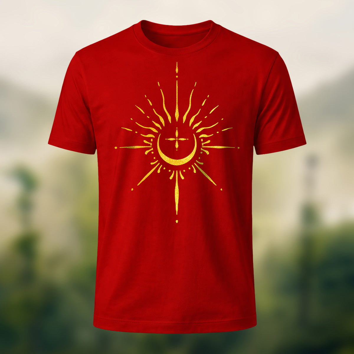 Vintage Celestial Sun Moon Combed Cotton T-Shirt