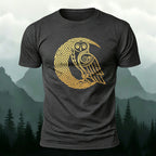 Creative Celtic Owl Moon Print Premium Cotton T‑shirt