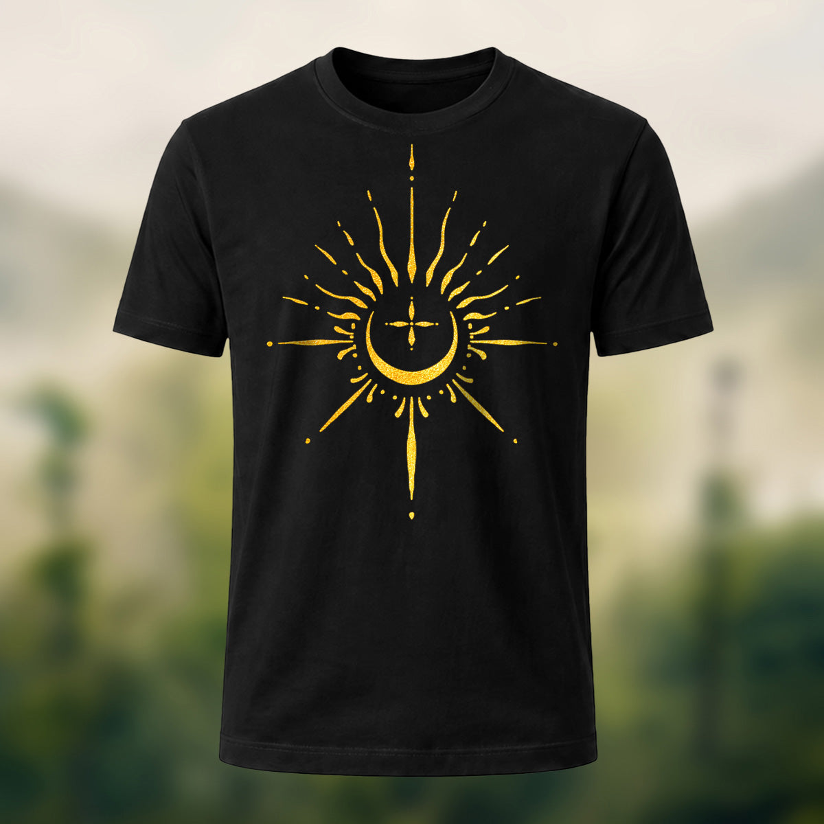 Vintage Celestial Sun Moon Combed Cotton T-Shirt
