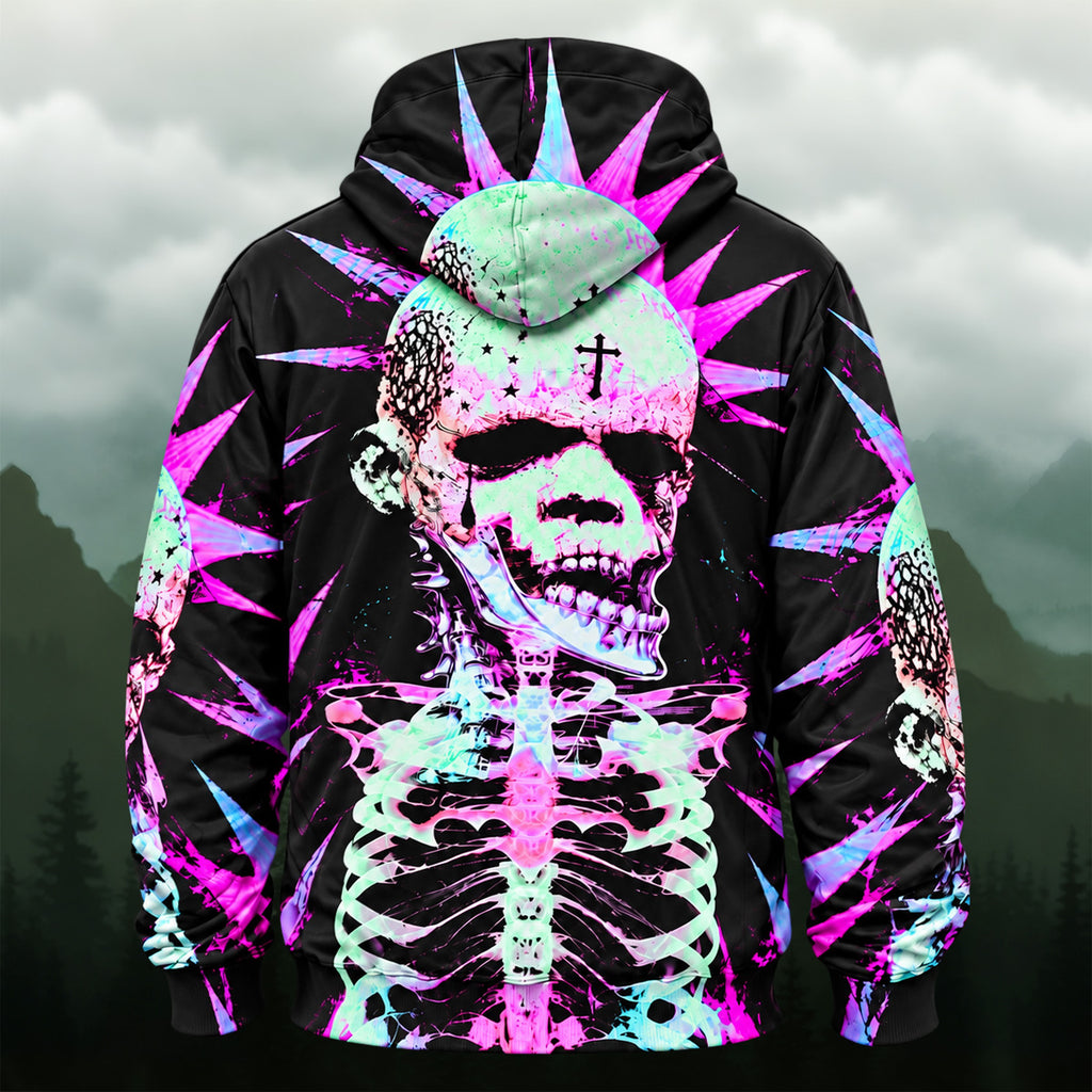 Vibrant Neon Skeleton All-Over Print Hoodie
