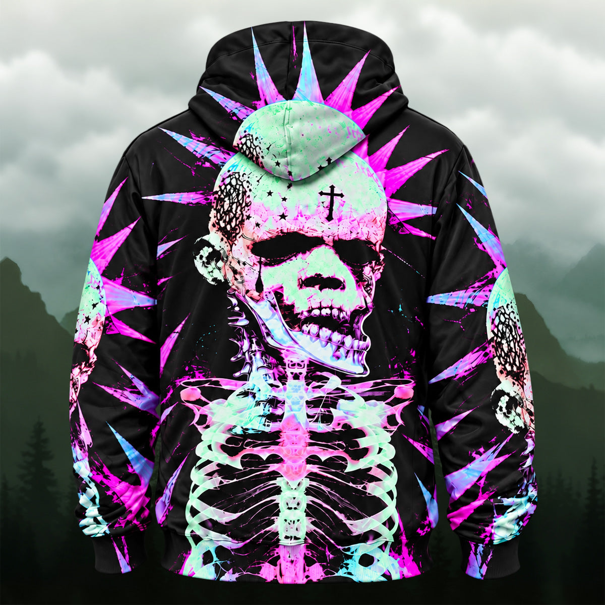 Vibrant Neon Skeleton All-Over Print Hoodie