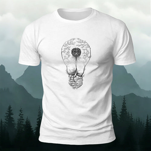 Creative Cycling Neuron Light‑bulb moment Pattern Combed Cotton T-Shirt