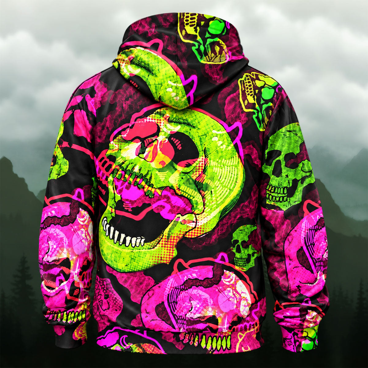 Artistic Neon Skull All-Over Print Hoodie