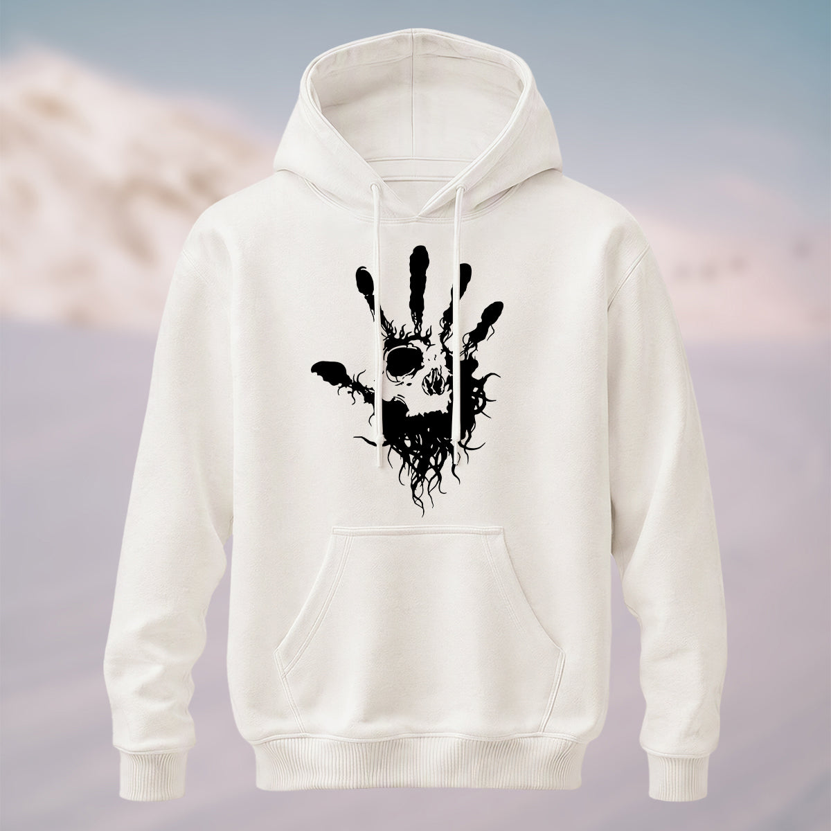 Cotton Made Dark Palm Skeleton Print Hoodie