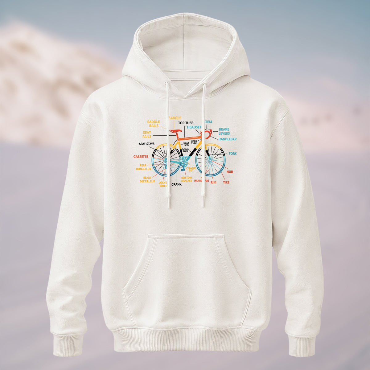 Cotton Made Creative Colorful Bicycle Print Hoodie