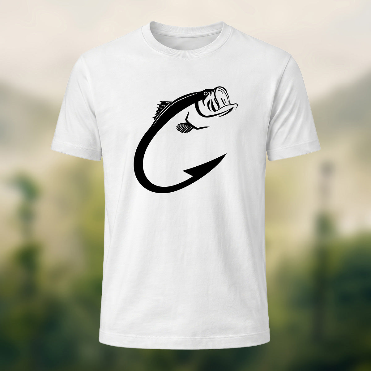 Creative Bass Fish Hook Pattern Combed Cotton T-Shirt
