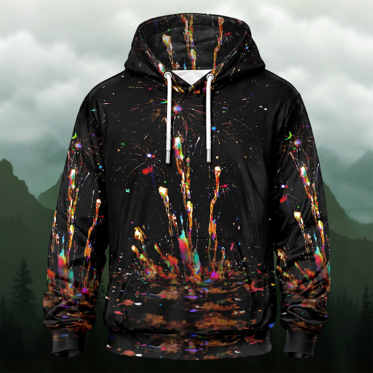 Vibrant Artistic Fireworks All-Over Print Hoodie