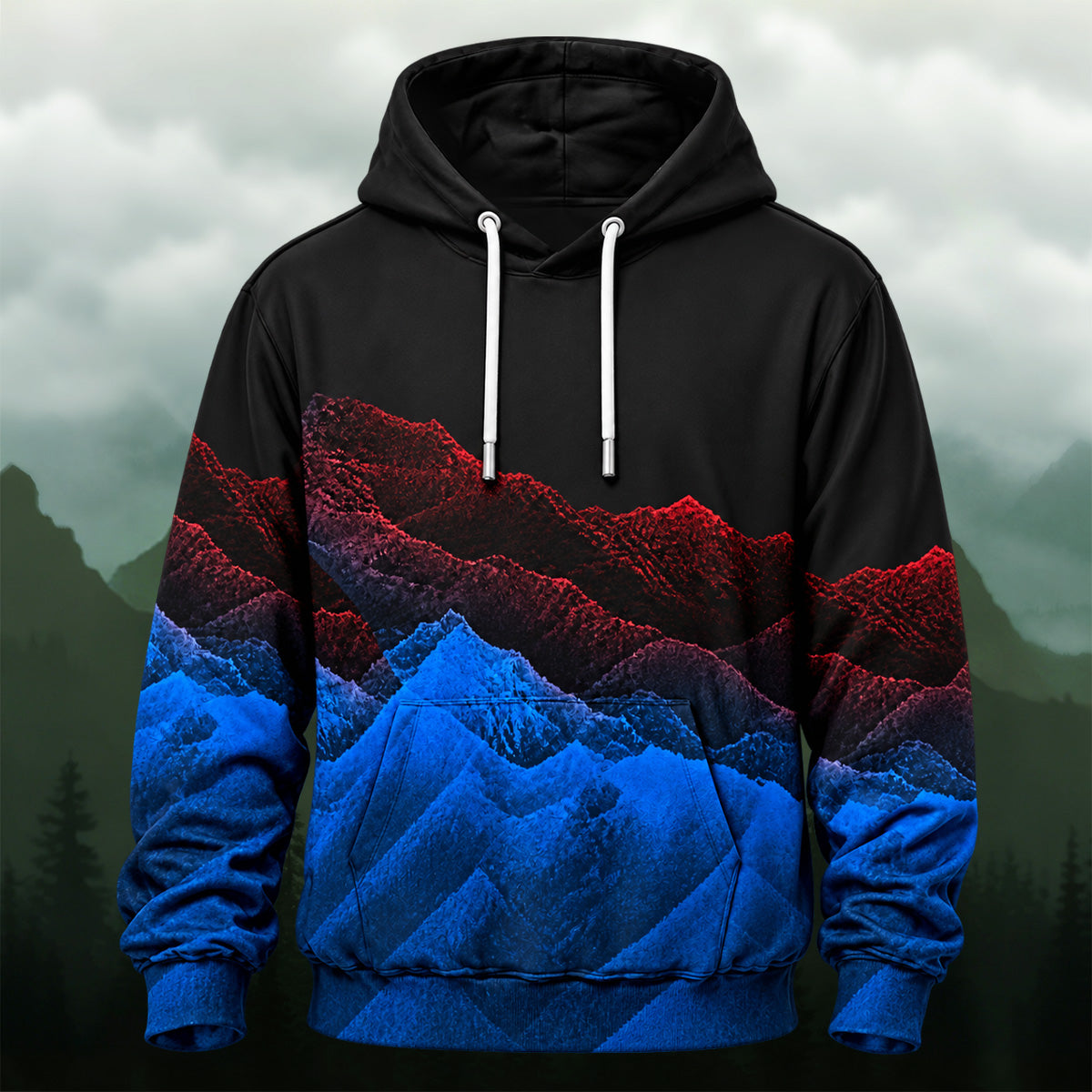 Dramatic Layered Mountain All-Over Print Hoodie