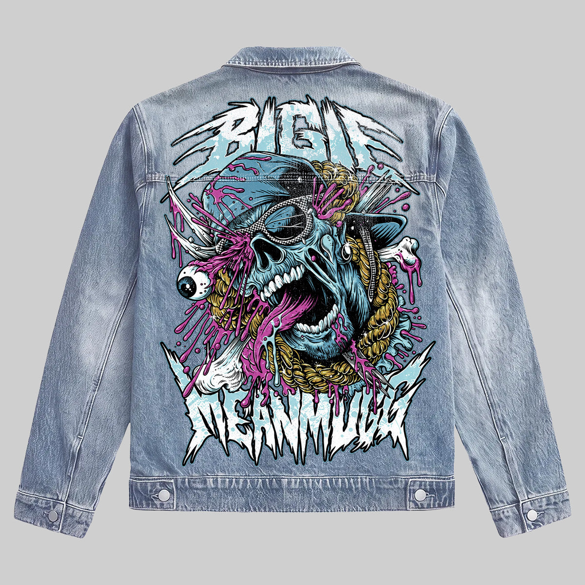 Edgy Colorful Skull Denim Jacket