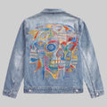 Vibrant Abstract Skull Denim Jacket