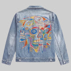 Vibrant Abstract Skull Denim Jacket