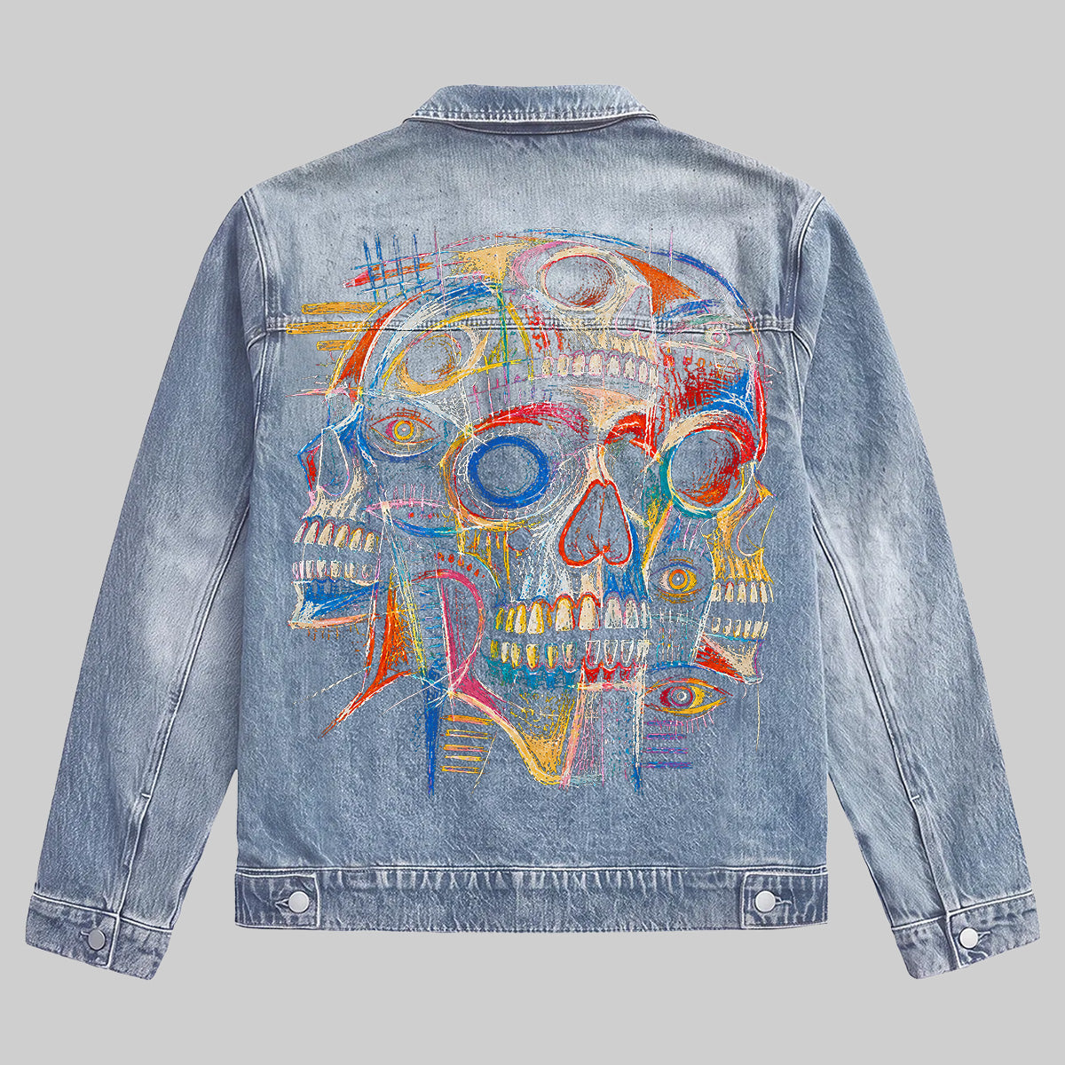 Vibrant Abstract Skull Denim Jacket