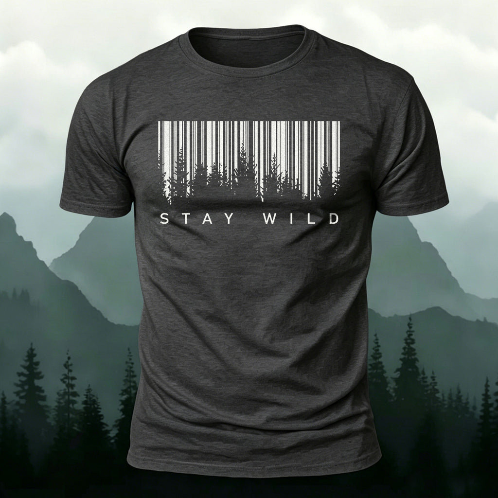 Natural Landscape Barcode-Printed Casual Cotton Tee