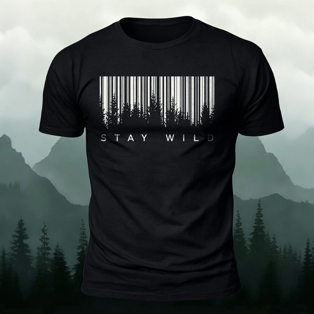 Natural Landscape Barcode-Printed Casual Cotton Tee