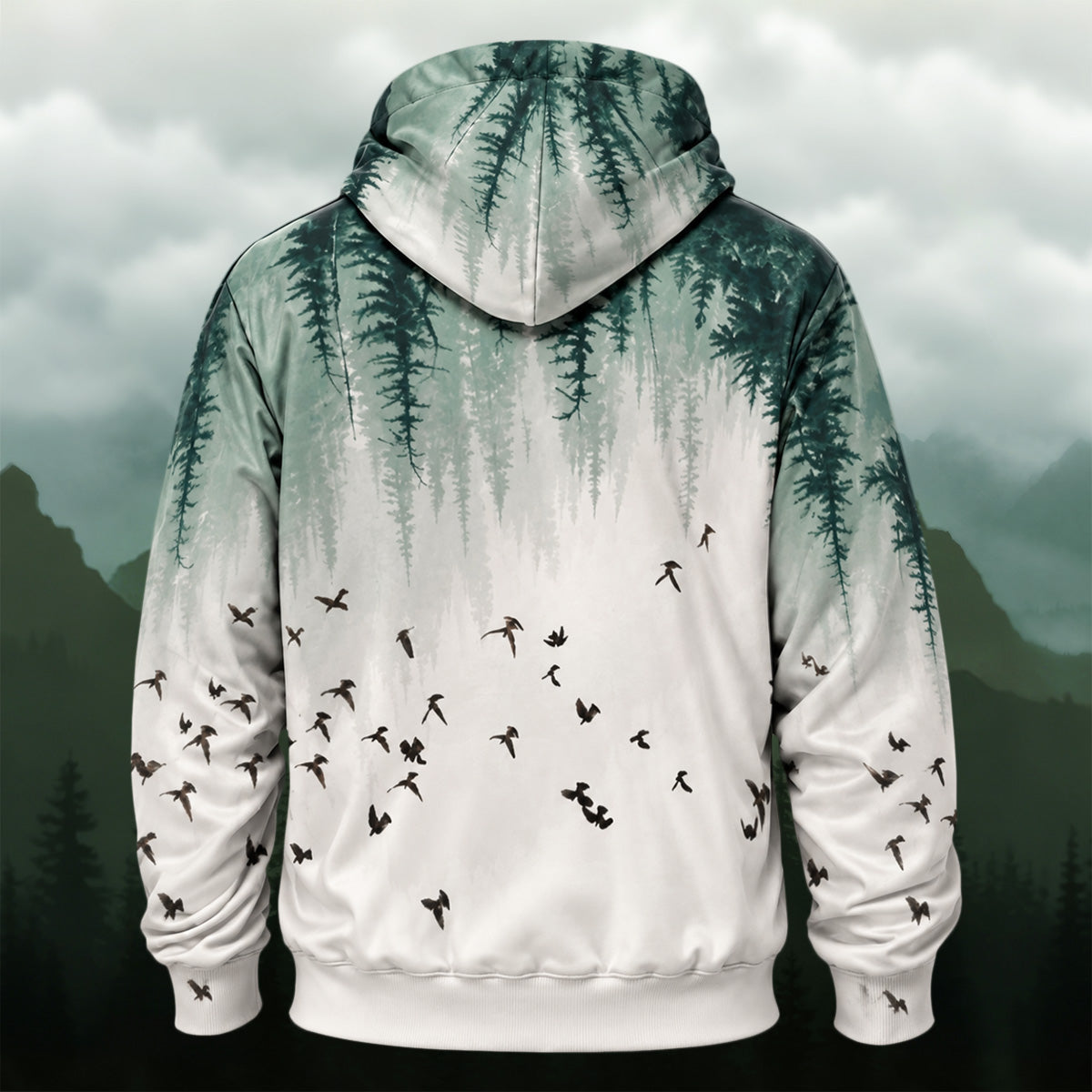 Misty Forest Birds All-Over Print Hoodie