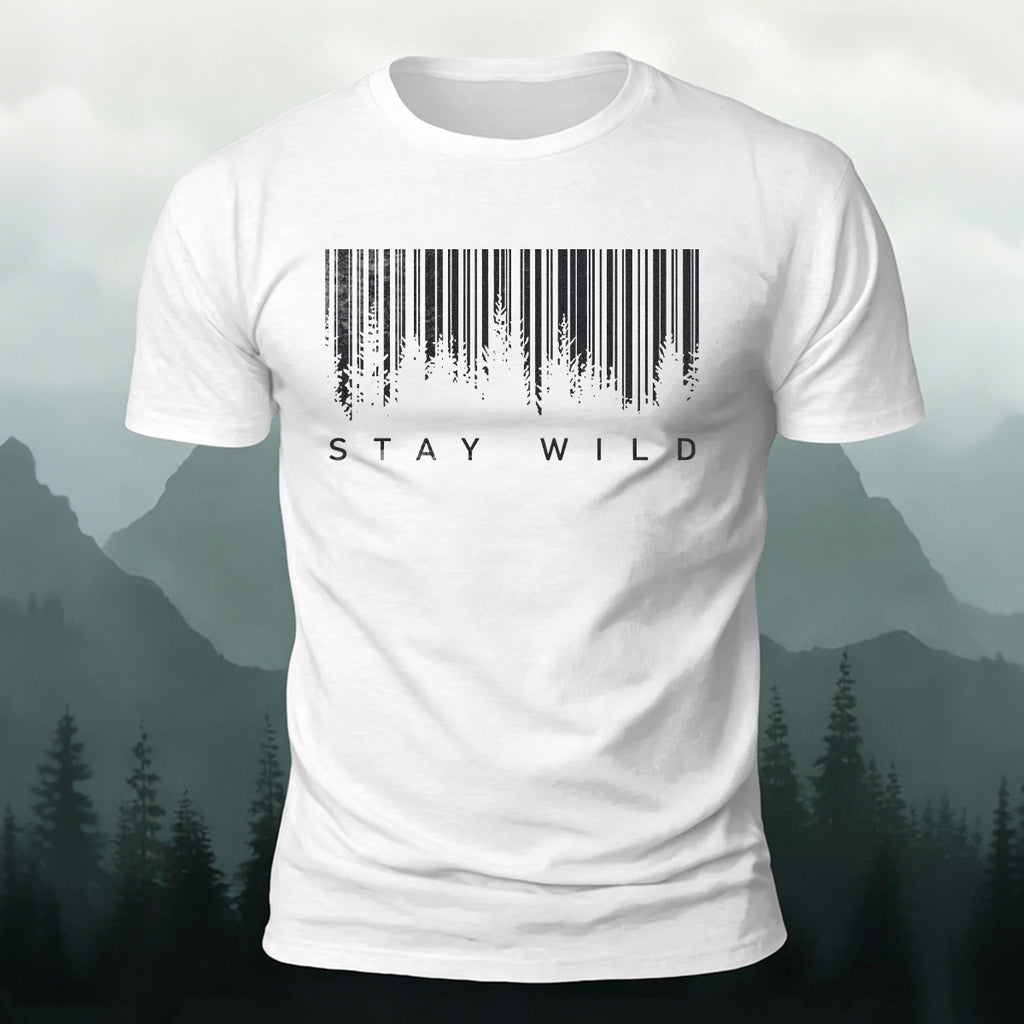 Natural Landscape Barcode-Printed Casual Cotton Tee