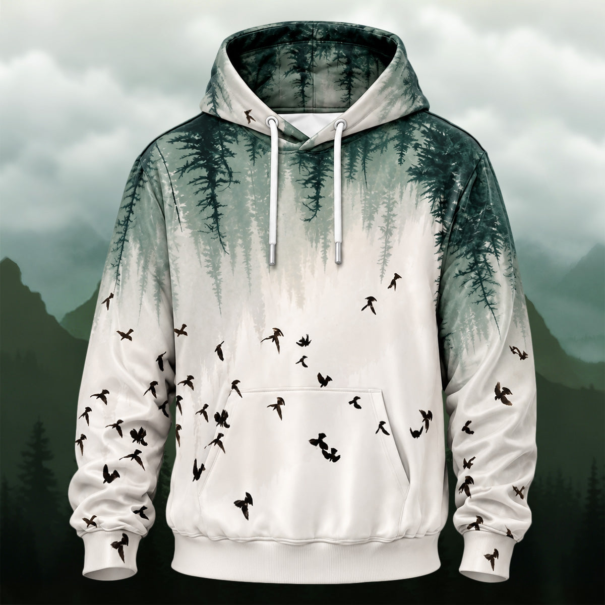 Misty Forest Birds All-Over Print Hoodie