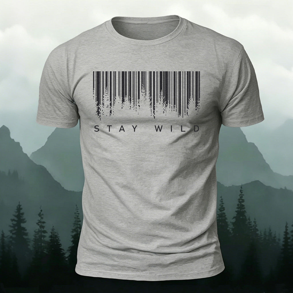 Natural Landscape Barcode-Printed Casual Cotton Tee