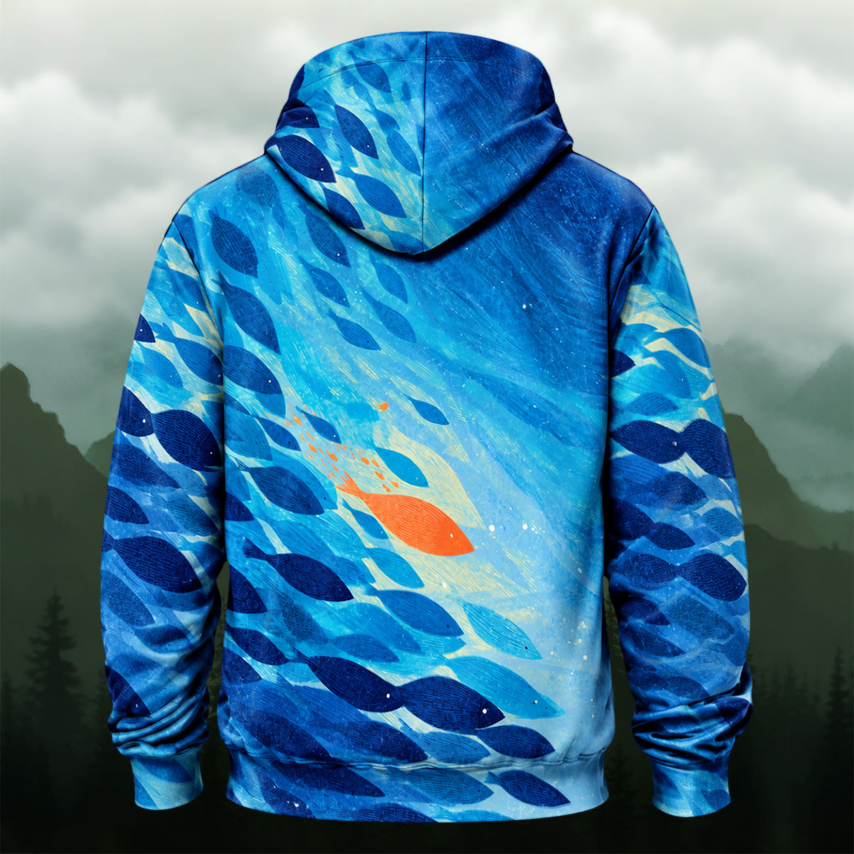 Artistic Fish Pattern All-Over Print Hoodie