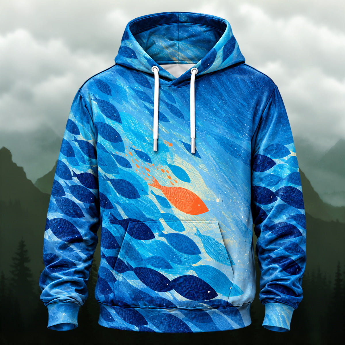 Artistic Fish Pattern All-Over Print Hoodie