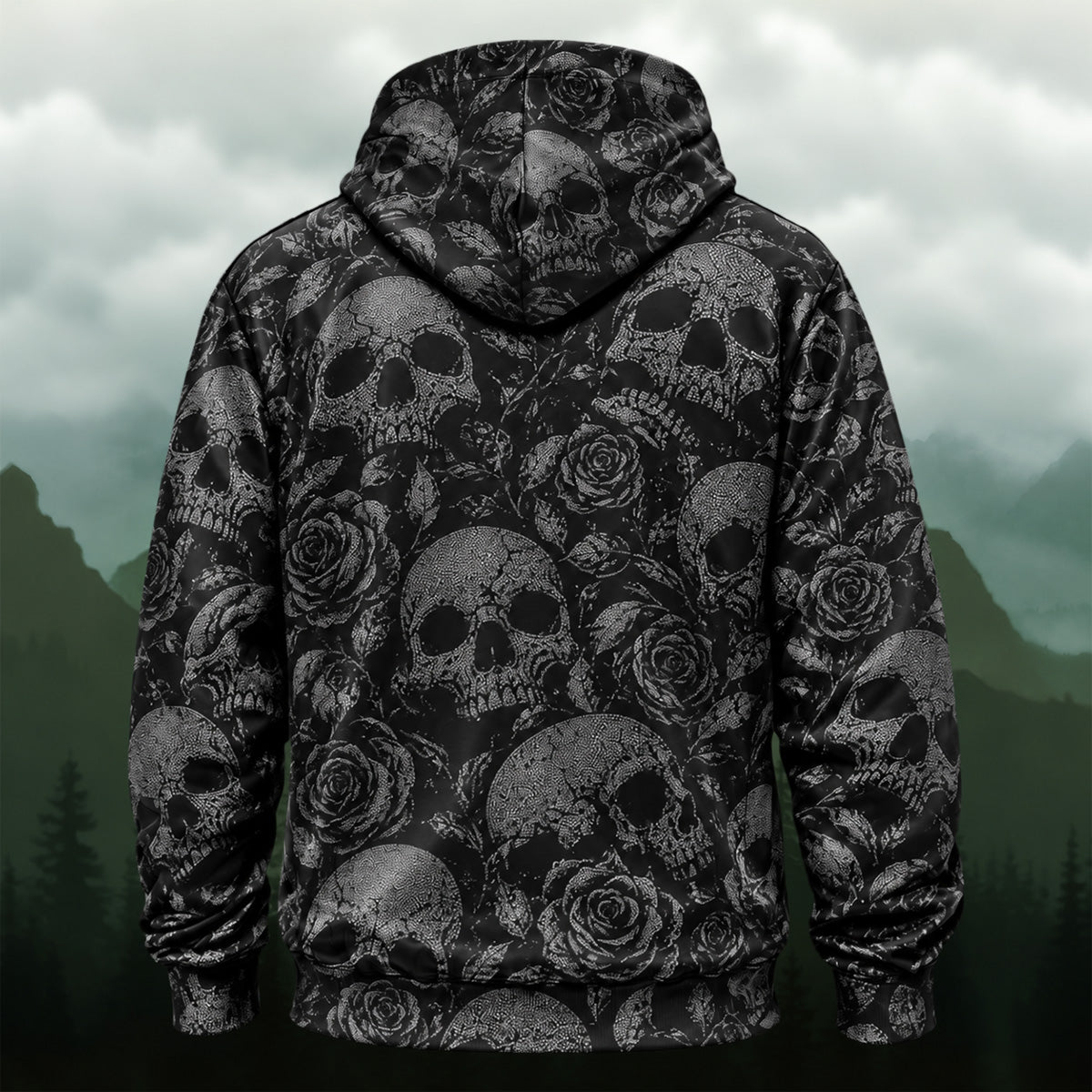 Gothic Skulls Roses All-Over Print Hoodie