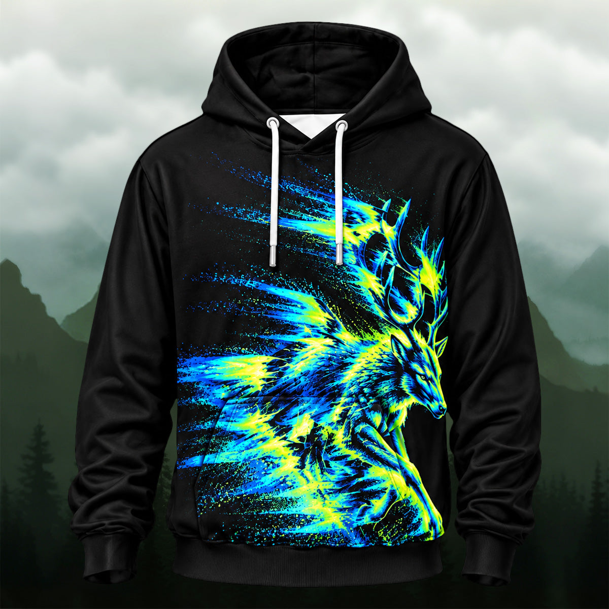 Artistic Neon Deer All-Over Print Hoodie