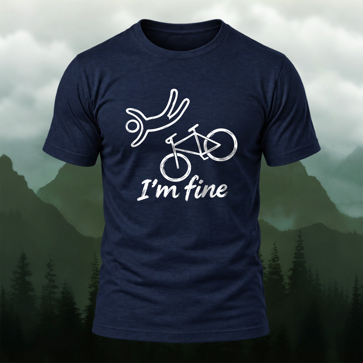 Minimal Bike Drawing Combed Cotton T-Shirt