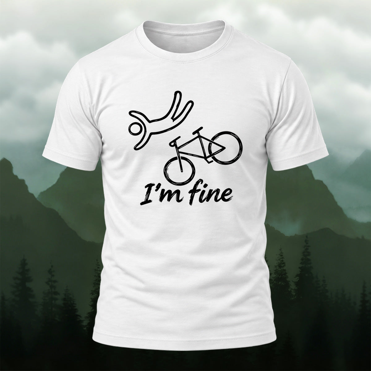 Minimal Bike Drawing Combed Cotton T-Shirt