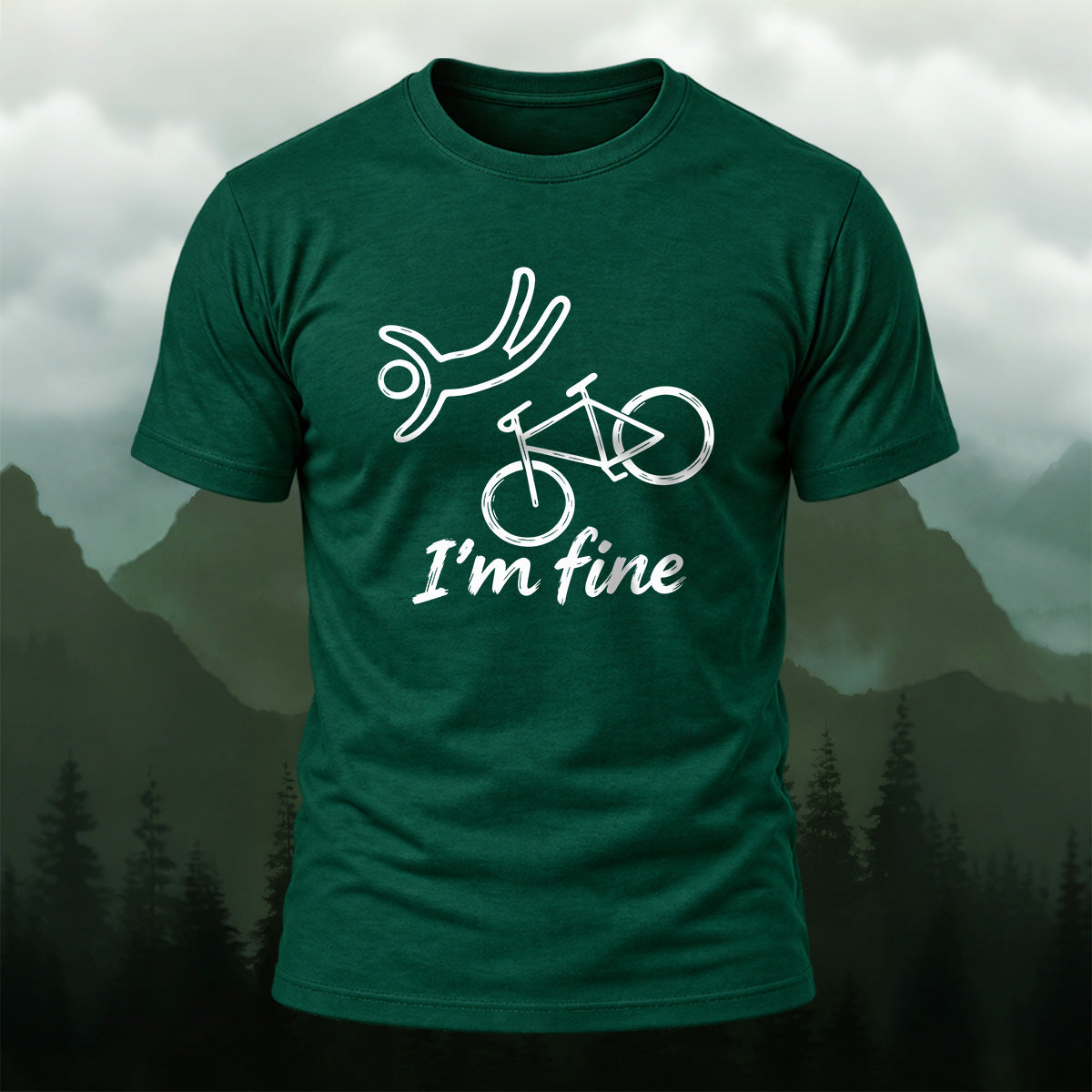 Minimal Bike Drawing Combed Cotton T-Shirt