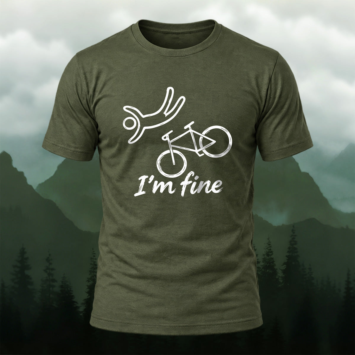 Minimal Bike Drawing Combed Cotton T-Shirt