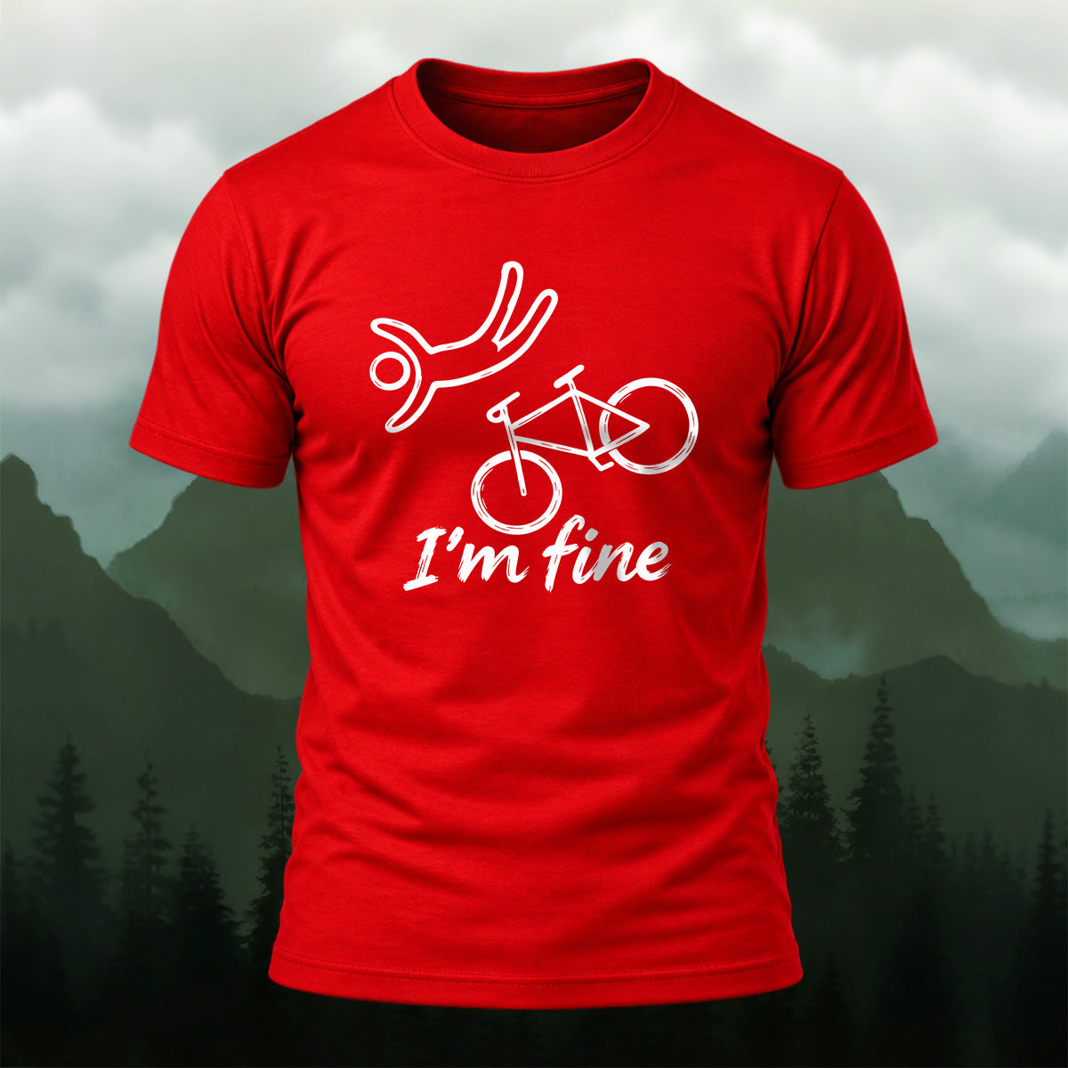 Minimal Bike Drawing Combed Cotton T-Shirt