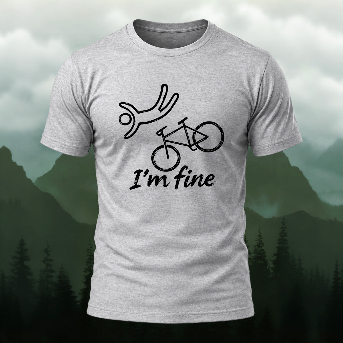 Minimal Bike Drawing Combed Cotton T-Shirt