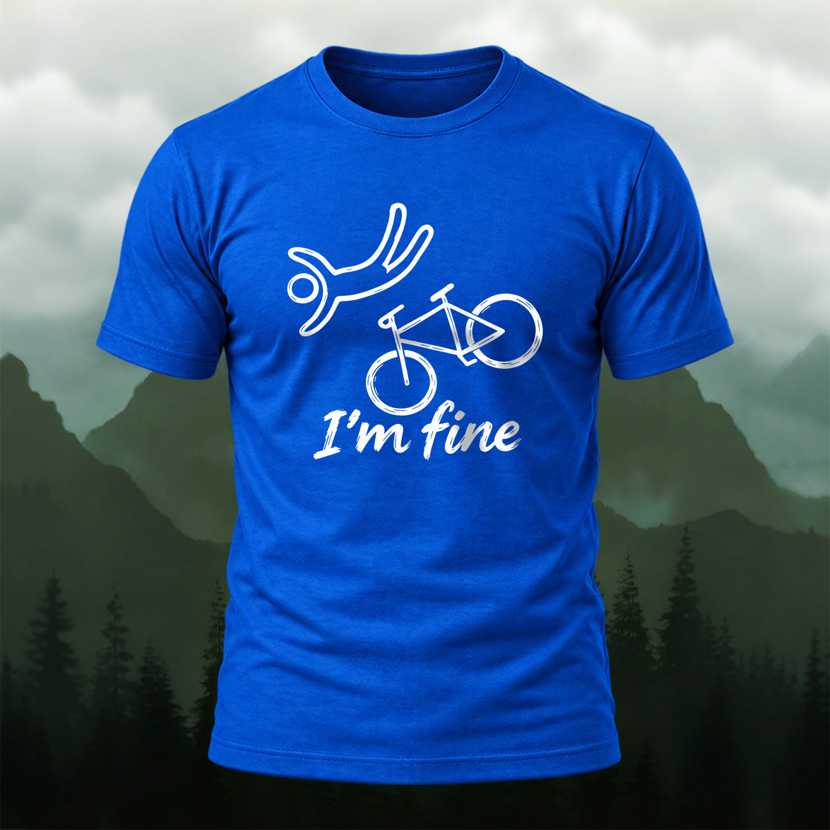Minimal Bike Drawing Combed Cotton T-Shirt