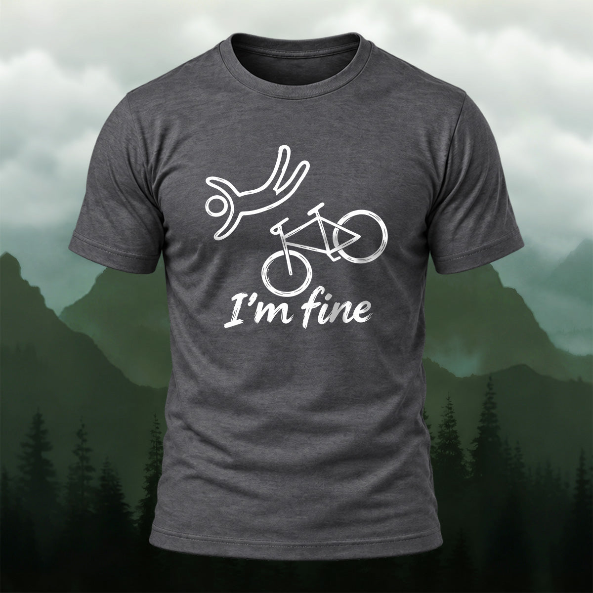 Minimal Bike Drawing Combed Cotton T-Shirt